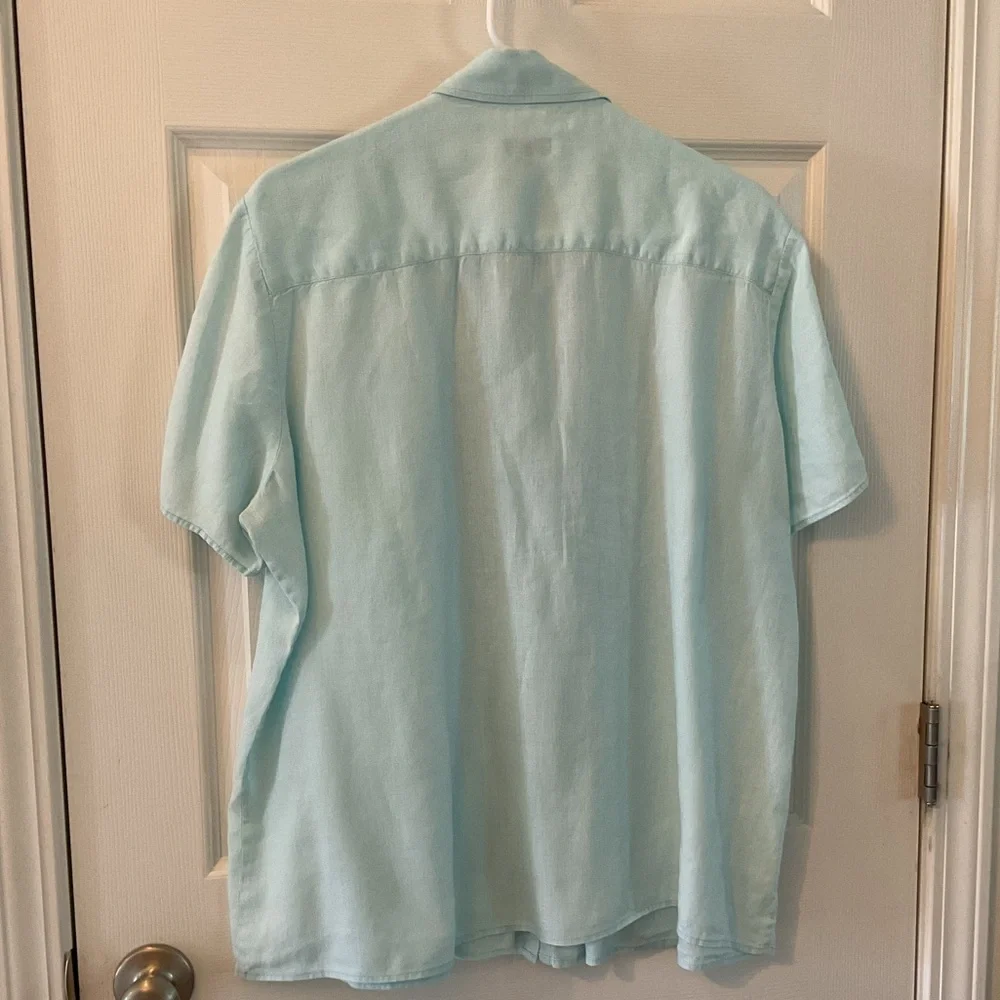 Talbots Women’s 2X Pure Irish Linen Teal Mist Short Sleeve Top - Picture 2 of 12